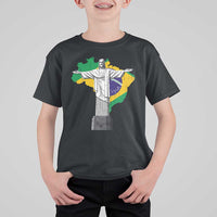 Brazilian Pride Christ the Redeemer Statue Latin America Brazil Map T Shirt For Kid - Wonder Print Shop