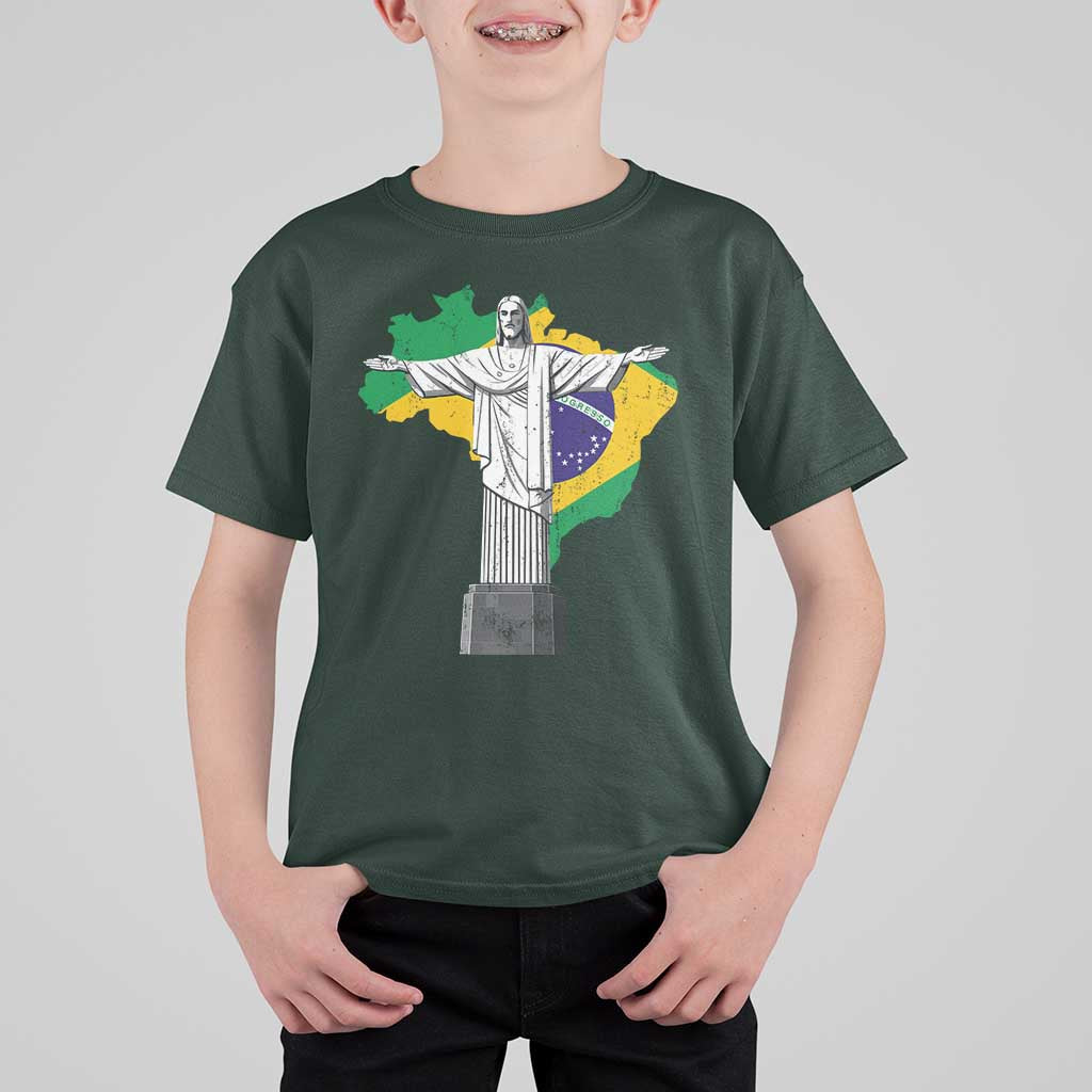 Brazilian Pride Christ the Redeemer Statue Latin America Brazil Map T Shirt For Kid - Wonder Print Shop