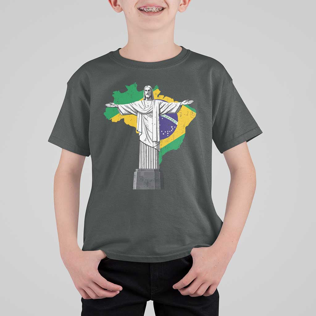 Brazilian Pride Christ the Redeemer Statue Latin America Brazil Map T Shirt For Kid - Wonder Print Shop