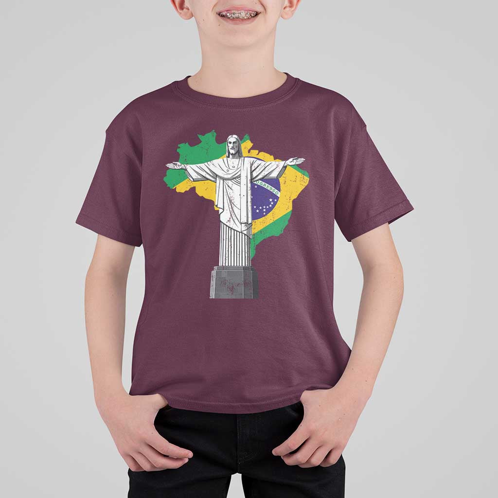 Brazilian Pride Christ the Redeemer Statue Latin America Brazil Map T Shirt For Kid - Wonder Print Shop