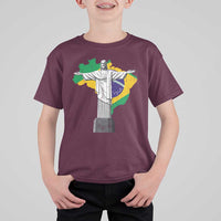 Brazilian Pride Christ the Redeemer Statue Latin America Brazil Map T Shirt For Kid - Wonder Print Shop