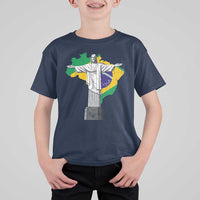 Brazilian Pride Christ the Redeemer Statue Latin America Brazil Map T Shirt For Kid - Wonder Print Shop