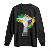 Brazilian Pride Christ the Redeemer Statue Latin America Brazil Map Long Sleeve Shirt - Wonder Print Shop