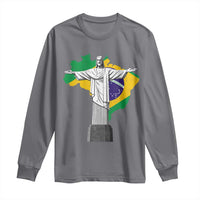 Brazilian Pride Christ the Redeemer Statue Latin America Brazil Map Long Sleeve Shirt - Wonder Print Shop