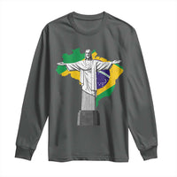Brazilian Pride Christ the Redeemer Statue Latin America Brazil Map Long Sleeve Shirt - Wonder Print Shop