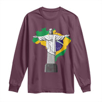 Brazilian Pride Christ the Redeemer Statue Latin America Brazil Map Long Sleeve Shirt - Wonder Print Shop