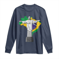 Brazilian Pride Christ the Redeemer Statue Latin America Brazil Map Long Sleeve Shirt - Wonder Print Shop
