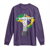 Brazilian Pride Christ the Redeemer Statue Latin America Brazil Map Long Sleeve Shirt - Wonder Print Shop