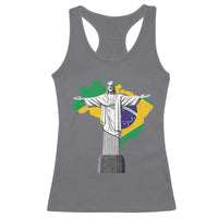 Brazilian Pride Christ the Redeemer Statue Latin America Brazil Map Racerback Tank Top - Wonder Print Shop