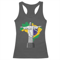 Brazilian Pride Christ the Redeemer Statue Latin America Brazil Map Racerback Tank Top - Wonder Print Shop