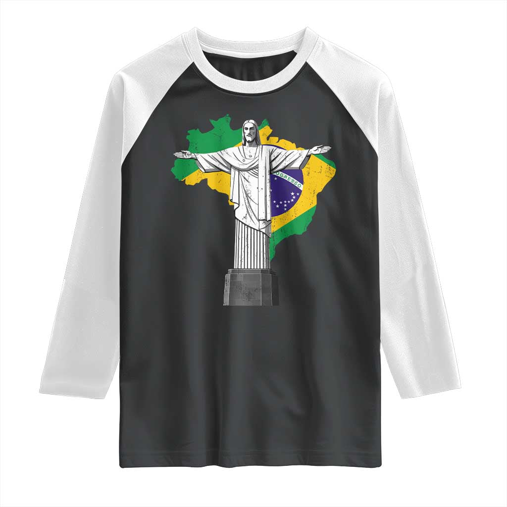 Brazilian Pride Christ the Redeemer Statue Latin America Brazil Map Raglan Shirt - Wonder Print Shop