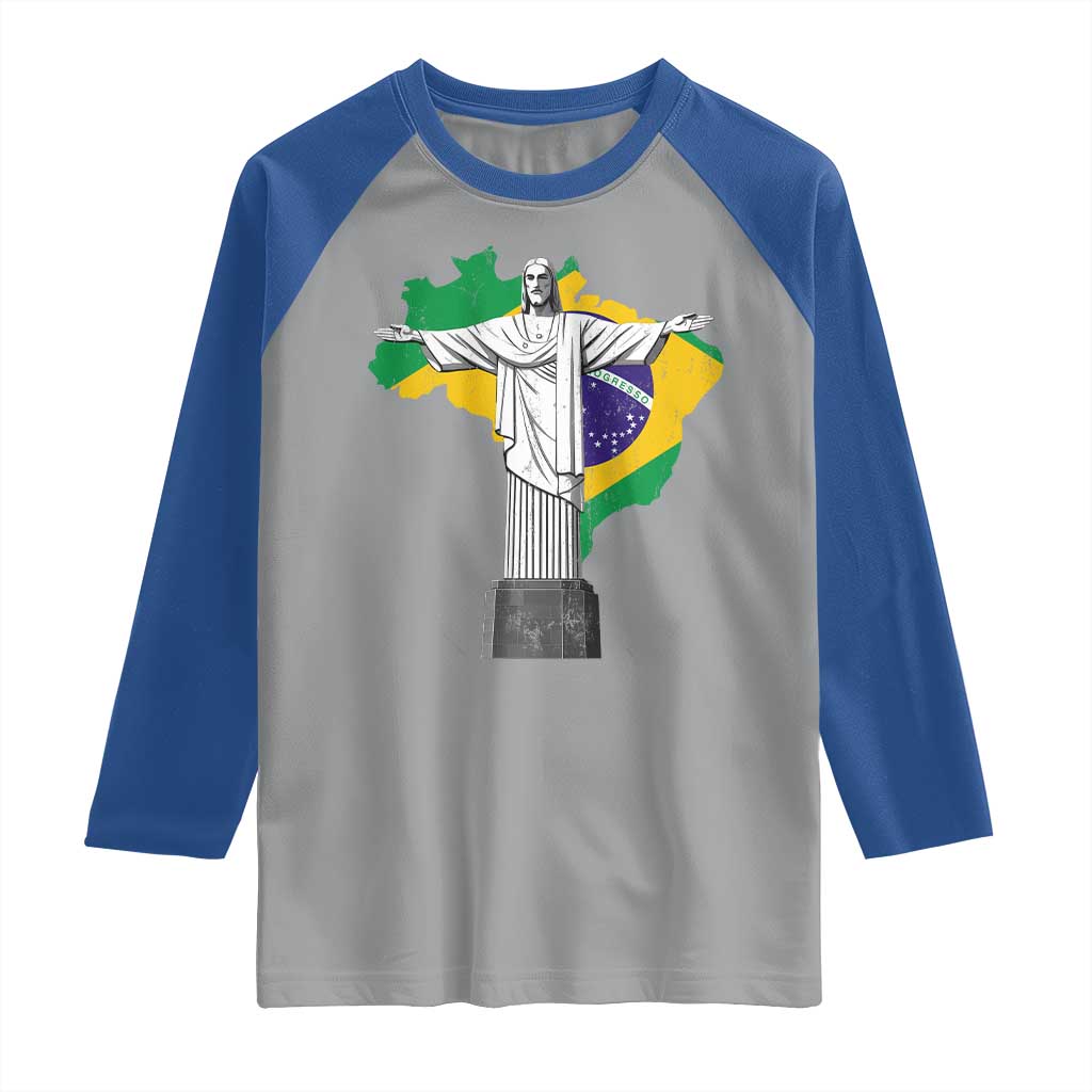 Brazilian Pride Christ the Redeemer Statue Latin America Brazil Map Raglan Shirt - Wonder Print Shop