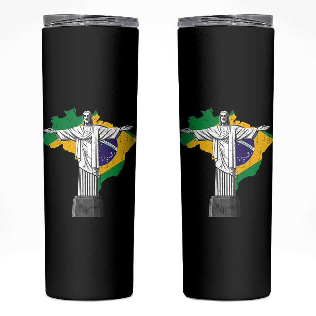 Brazilian Pride Christ the Redeemer Statue Latin America Brazil Map Skinny Tumbler - Wonder Print Shop