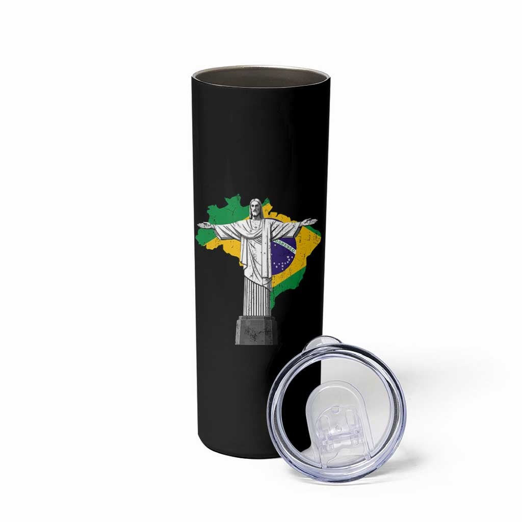 Brazilian Pride Christ the Redeemer Statue Latin America Brazil Map Skinny Tumbler - Wonder Print Shop
