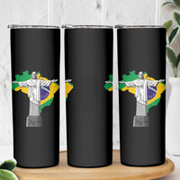 Brazilian Pride Christ the Redeemer Statue Latin America Brazil Map Skinny Tumbler - Wonder Print Shop