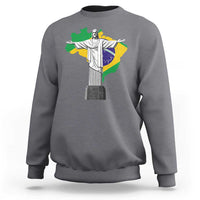Brazilian Pride Christ the Redeemer Statue Latin America Brazil Map Sweatshirt - Wonder Print Shop