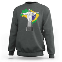 Brazilian Pride Christ the Redeemer Statue Latin America Brazil Map Sweatshirt - Wonder Print Shop