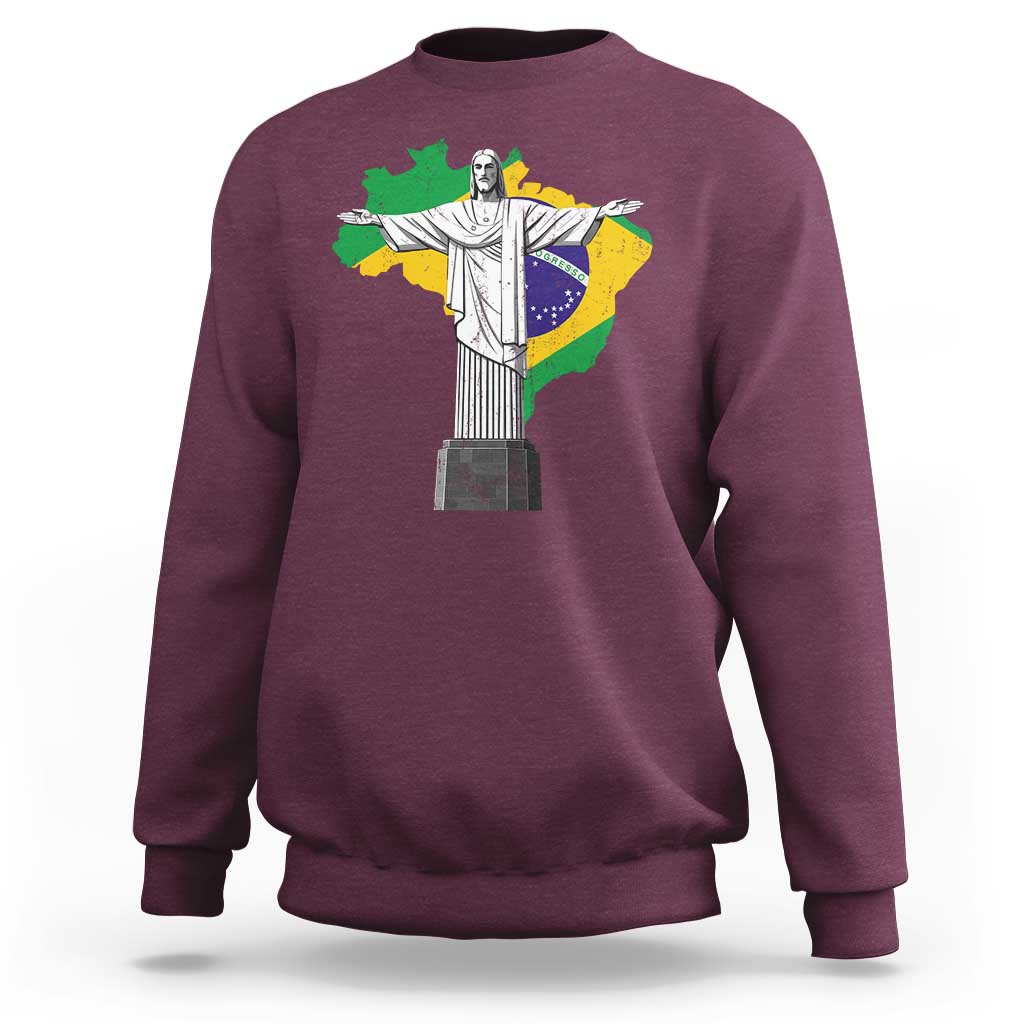 Brazilian Pride Christ the Redeemer Statue Latin America Brazil Map Sweatshirt - Wonder Print Shop