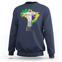 Brazilian Pride Christ the Redeemer Statue Latin America Brazil Map Sweatshirt - Wonder Print Shop