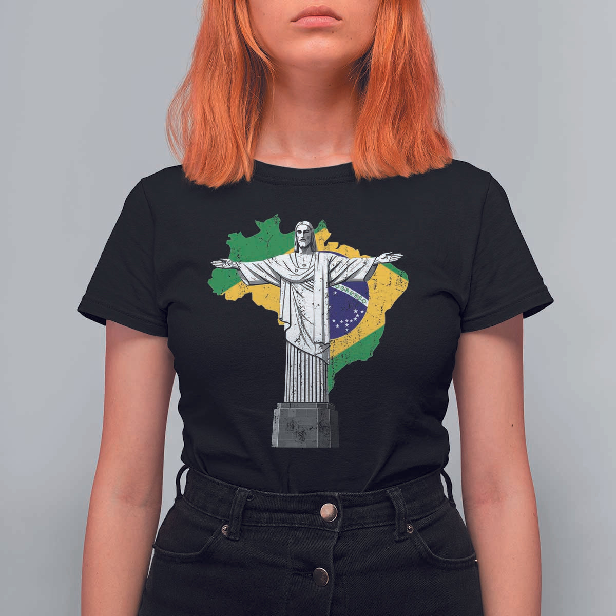 Brazilian Pride Christ the Redeemer Statue Latin America Brazil Map T Shirt For Women - Wonder Print Shop