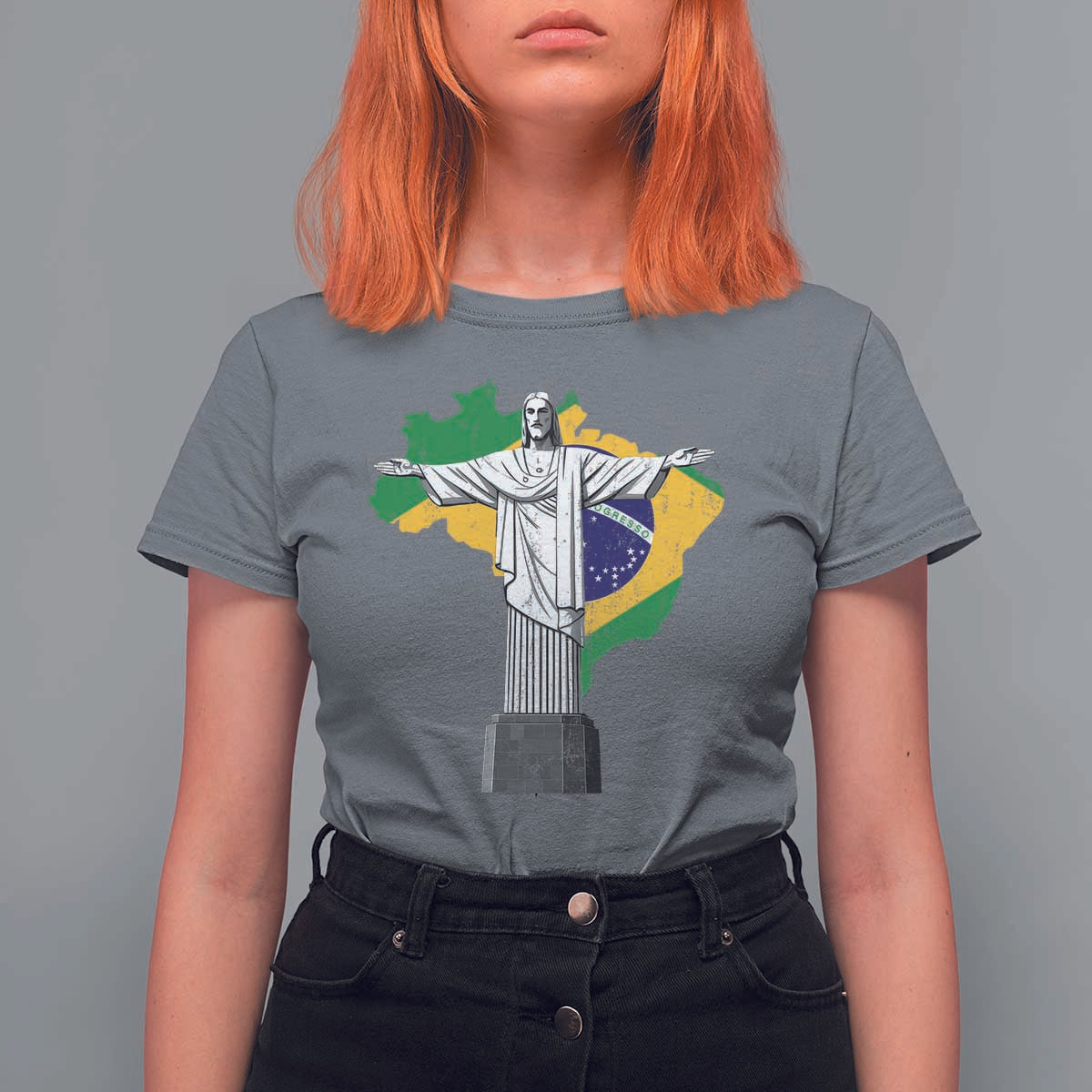 Brazilian Pride Christ the Redeemer Statue Latin America Brazil Map T Shirt For Women - Wonder Print Shop