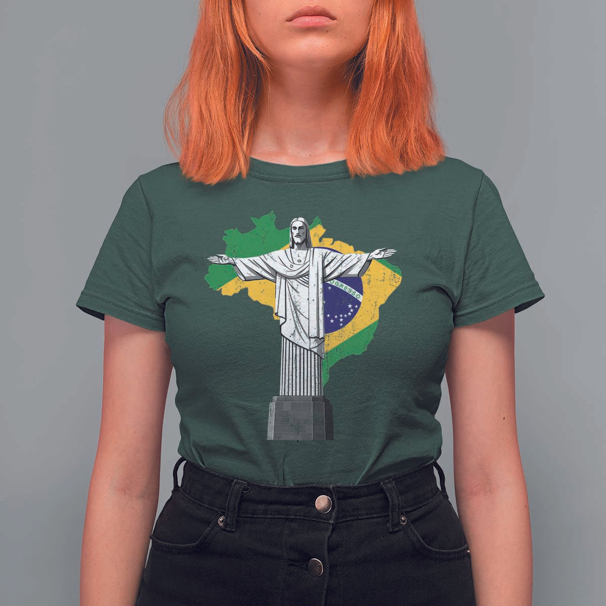 Brazilian Pride Christ the Redeemer Statue Latin America Brazil Map T Shirt For Women - Wonder Print Shop