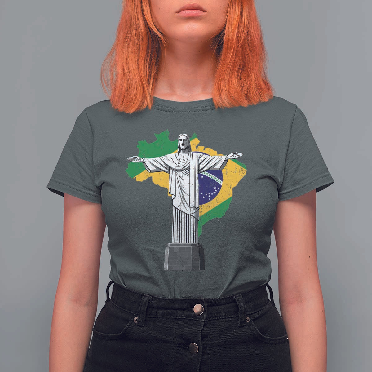 Brazilian Pride Christ the Redeemer Statue Latin America Brazil Map T Shirt For Women - Wonder Print Shop