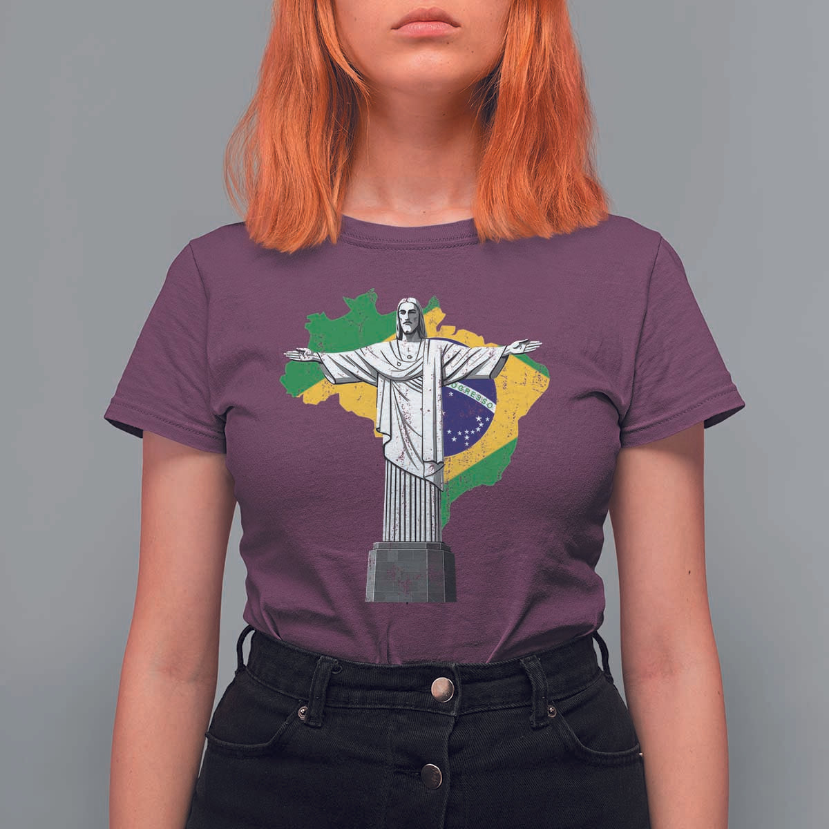 Brazilian Pride Christ the Redeemer Statue Latin America Brazil Map T Shirt For Women - Wonder Print Shop