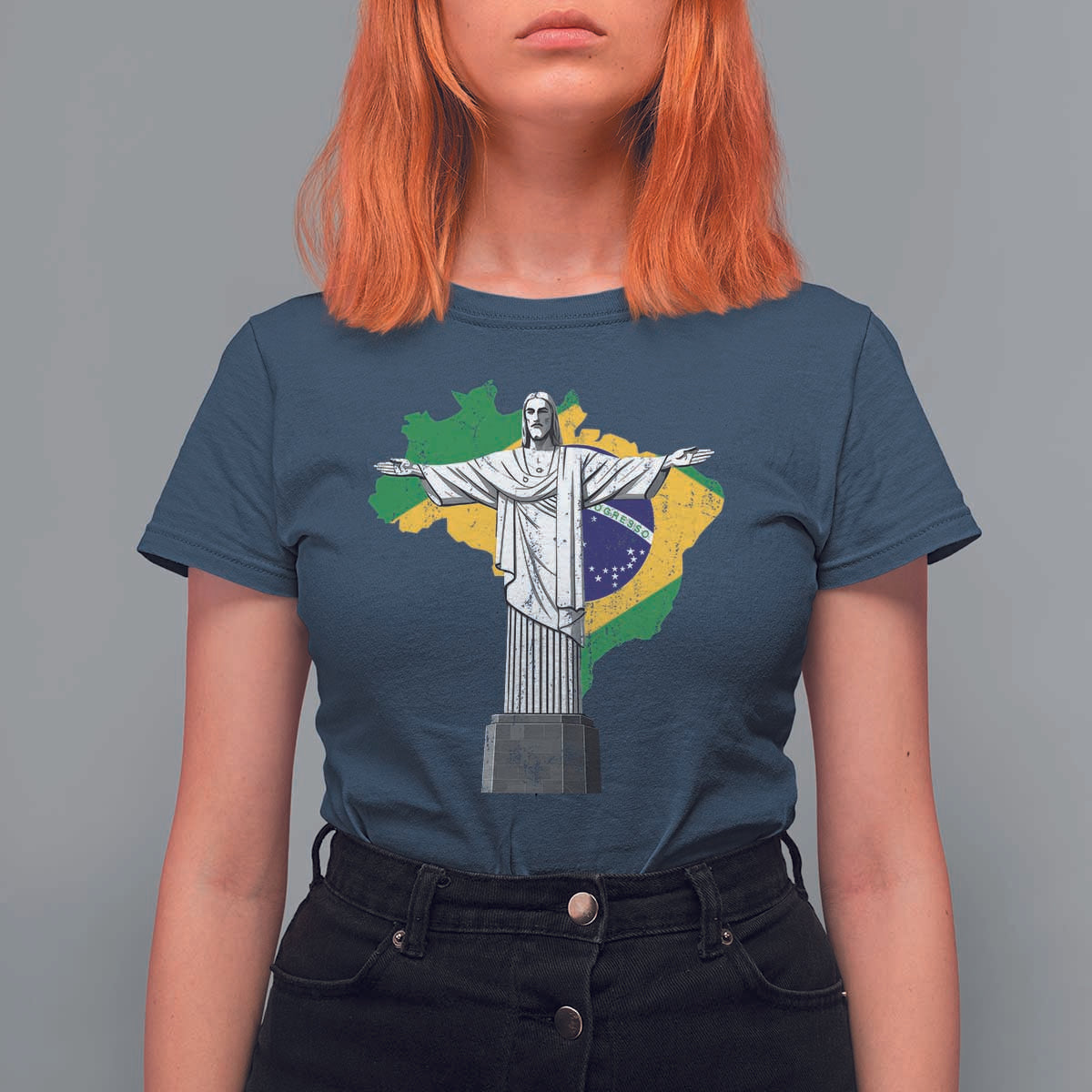 Brazilian Pride Christ the Redeemer Statue Latin America Brazil Map T Shirt For Women - Wonder Print Shop