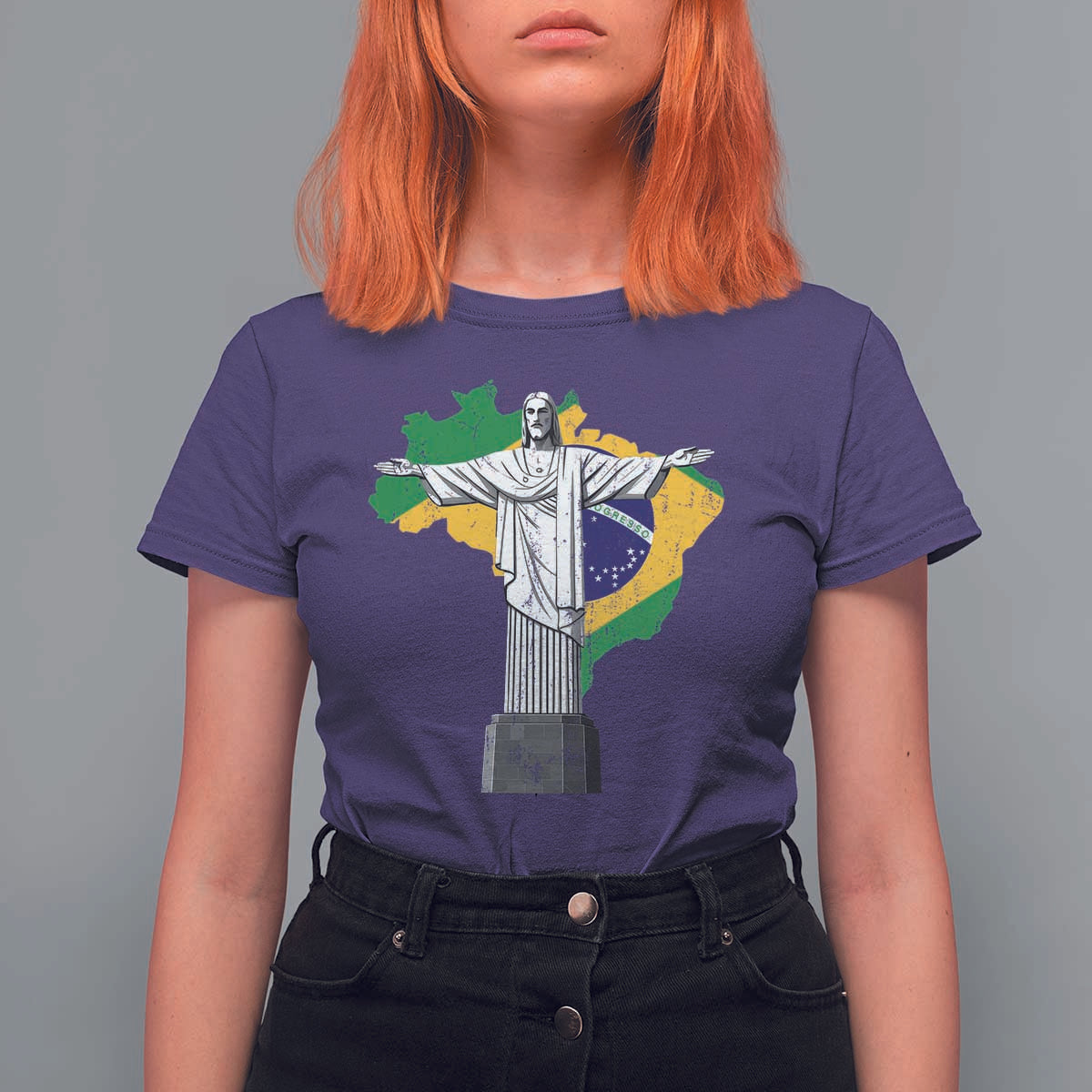 Brazilian Pride Christ the Redeemer Statue Latin America Brazil Map T Shirt For Women - Wonder Print Shop