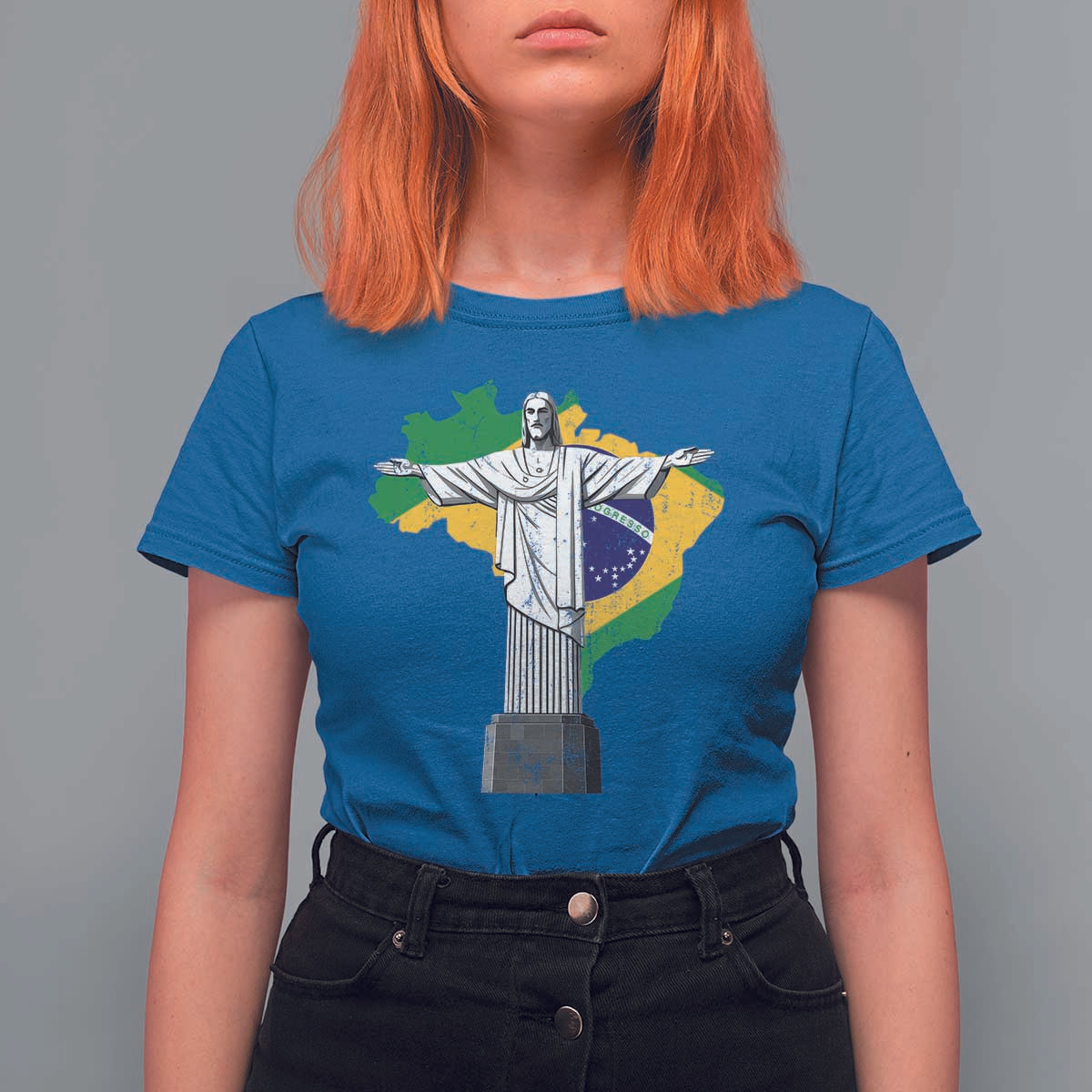Brazilian Pride Christ the Redeemer Statue Latin America Brazil Map T Shirt For Women - Wonder Print Shop