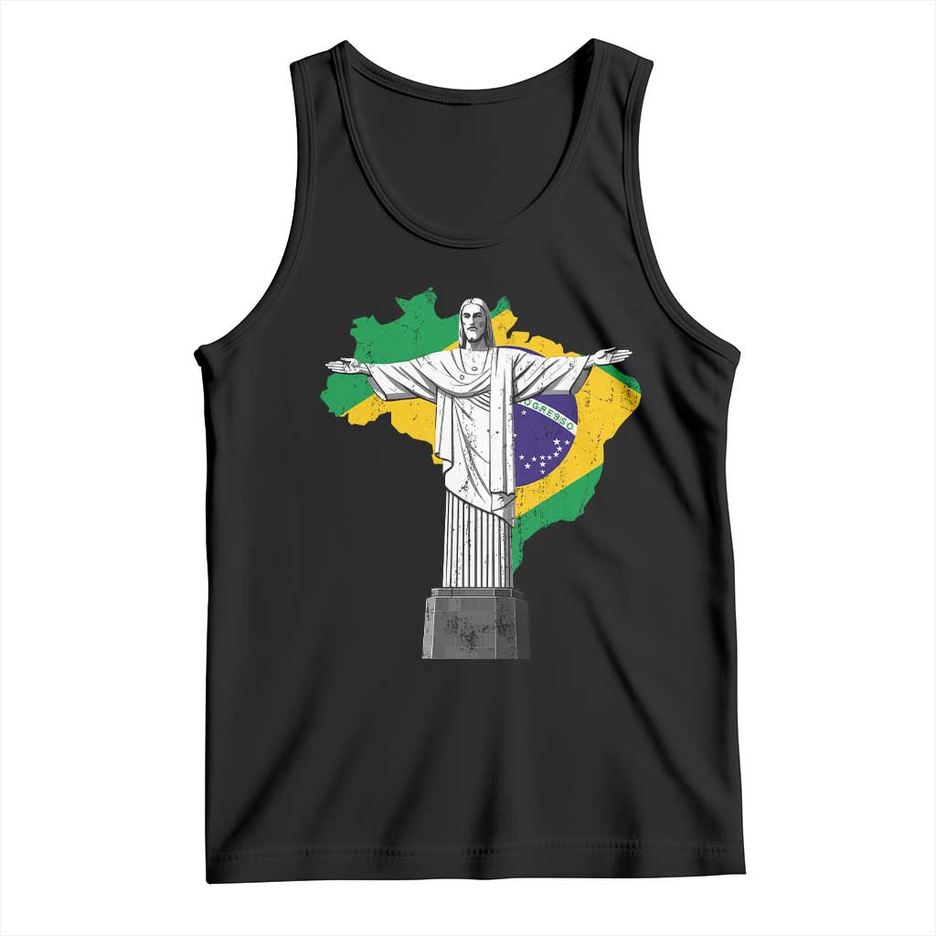 Brazilian Pride Christ the Redeemer Statue Latin America Brazil Map Tank Top - Wonder Print Shop