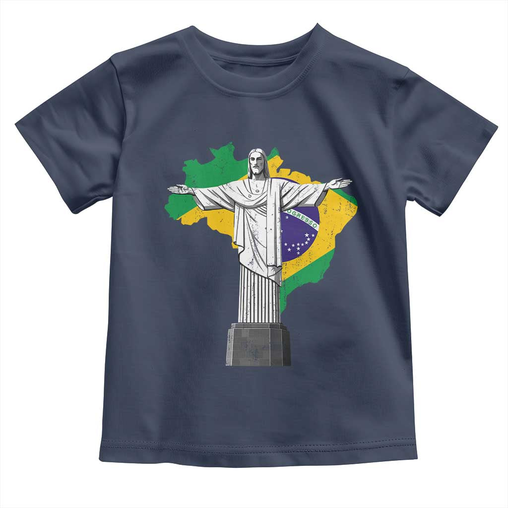 Brazilian Pride Christ the Redeemer Statue Latin America Brazil Map Toddler T Shirt - Wonder Print Shop