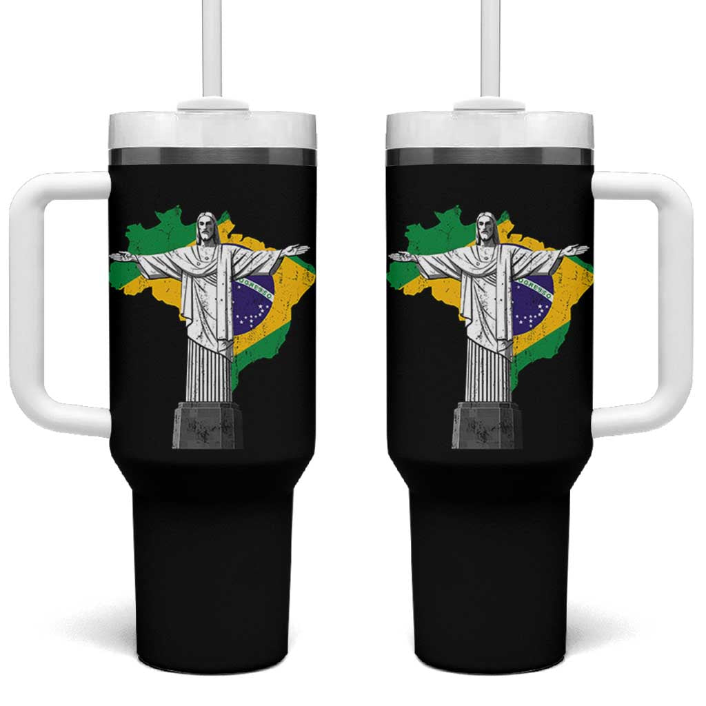 Brazilian Pride Christ the Redeemer Statue Latin America Brazil Map Tumbler With Handle - Wonder Print Shop