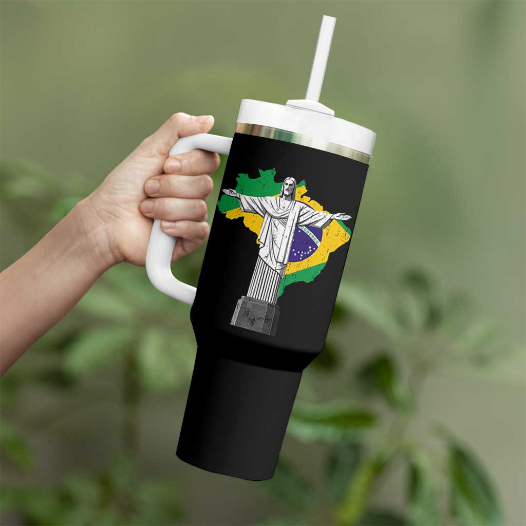 Brazilian Pride Christ the Redeemer Statue Latin America Brazil Map Tumbler With Handle - Wonder Print Shop