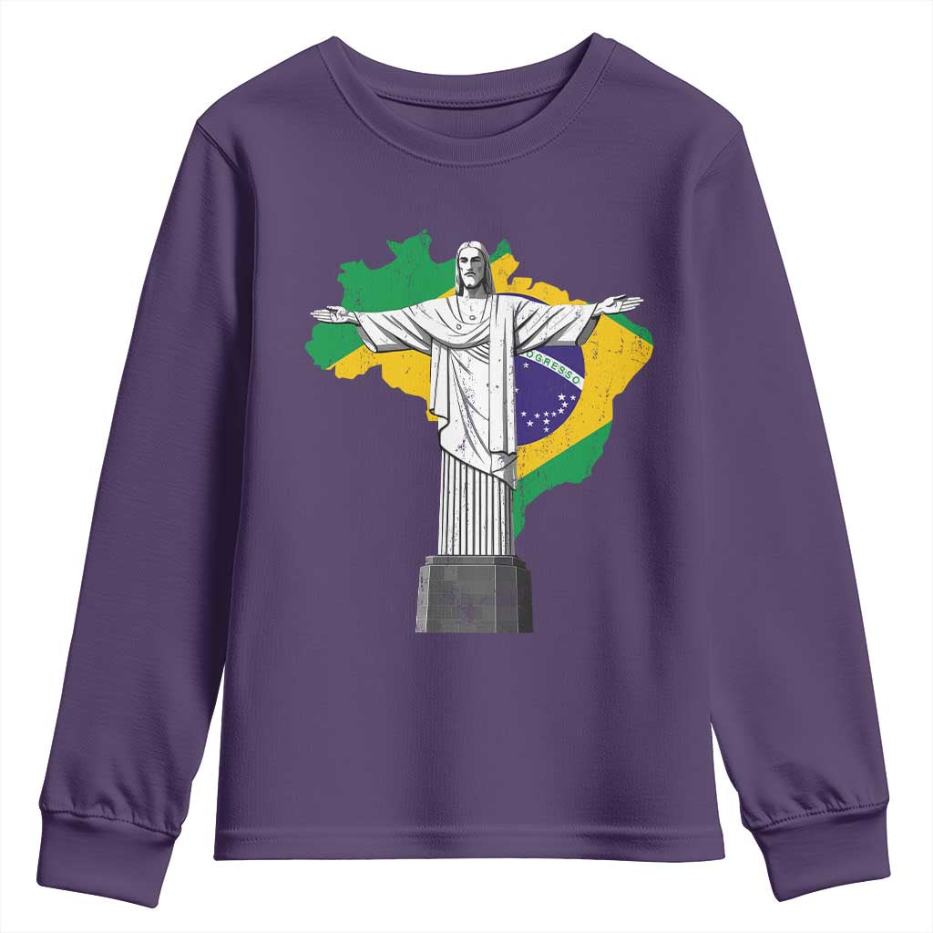 Brazilian Pride Christ the Redeemer Statue Latin America Brazil Map Youth Sweatshirt - Wonder Print Shop