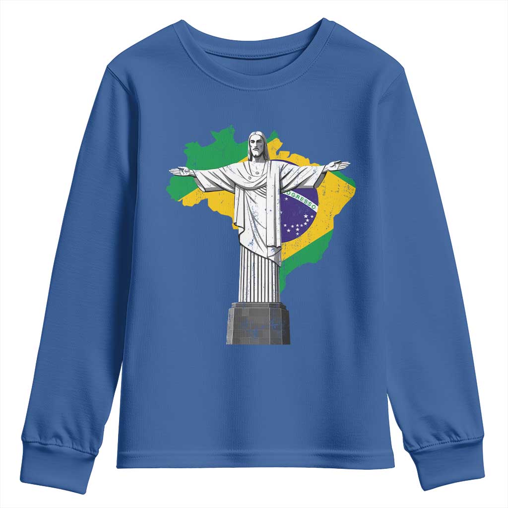 Brazilian Pride Christ the Redeemer Statue Latin America Brazil Map Youth Sweatshirt - Wonder Print Shop