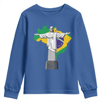 Brazilian Pride Christ the Redeemer Statue Latin America Brazil Map Youth Sweatshirt - Wonder Print Shop