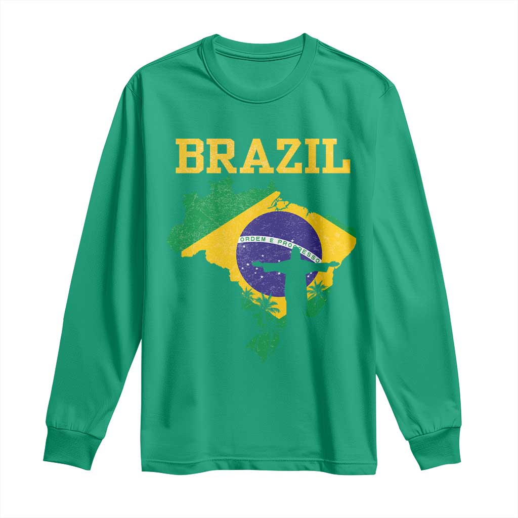 Brazilian Pride Christ the Redeemer Statue Latin America Long Sleeve Shirt - Wonder Print Shop