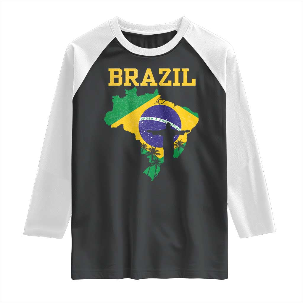 Brazilian Pride Christ the Redeemer Statue Latin America Raglan Shirt - Wonder Print Shop