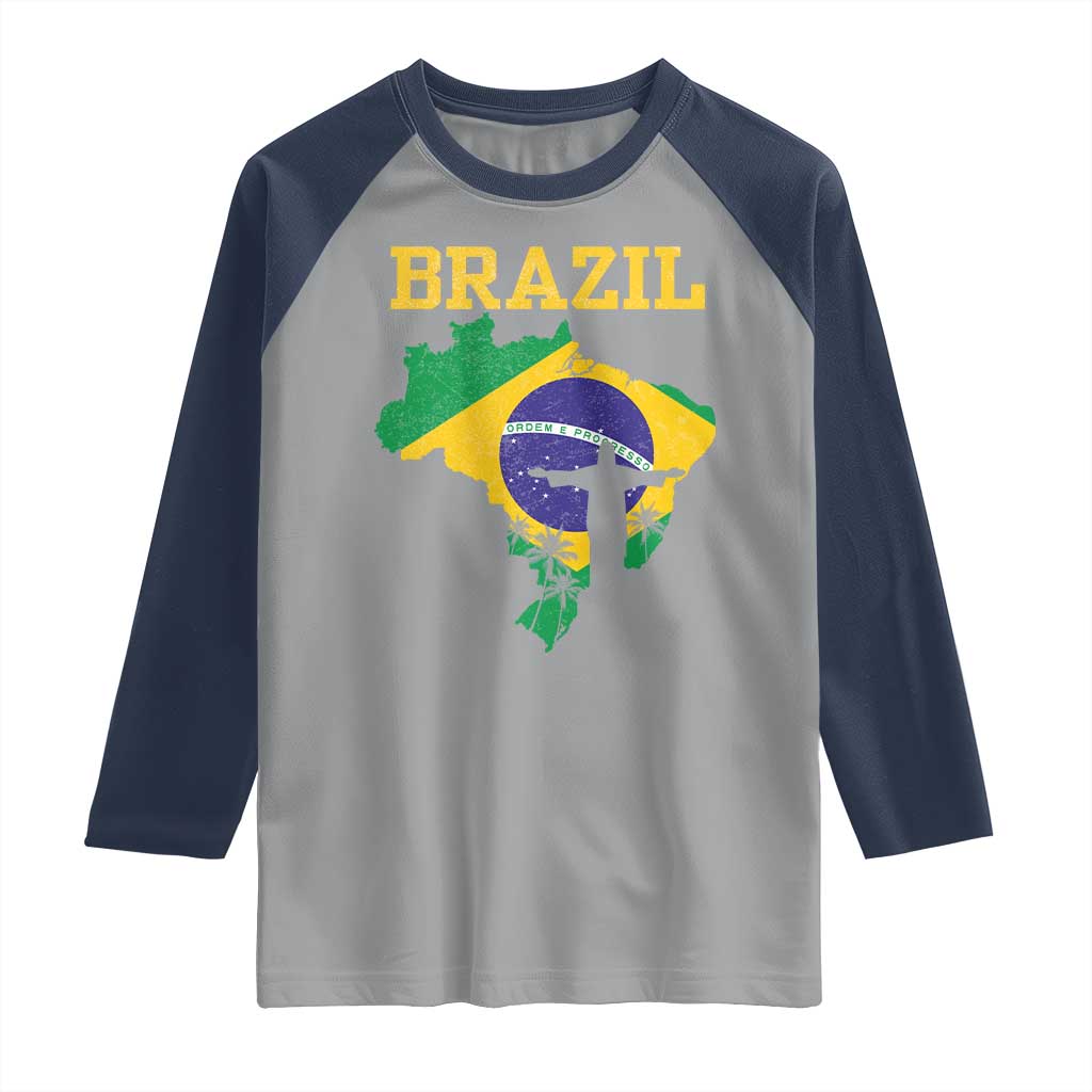 Brazilian Pride Christ the Redeemer Statue Latin America Raglan Shirt - Wonder Print Shop