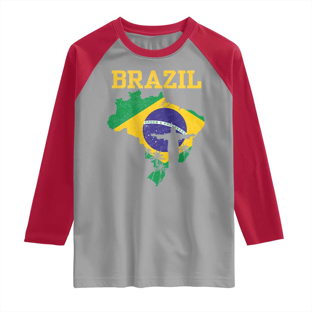 Brazilian Pride Christ the Redeemer Statue Latin America Raglan Shirt - Wonder Print Shop