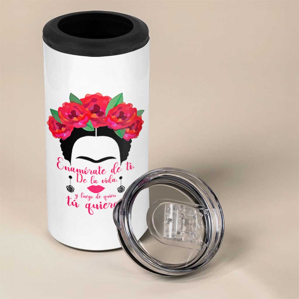 Frida Kahlo Quotes 4 in 1 Can Cooler Tumbler Enamorate De Ti De La Vida Mexican Artist - Wonder Print Shop