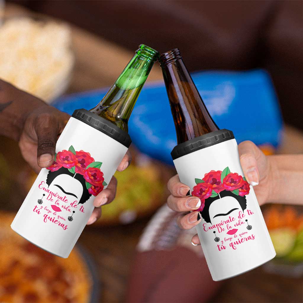 Frida Kahlo Quotes 4 in 1 Can Cooler Tumbler Enamorate De Ti De La Vida Mexican Artist - Wonder Print Shop