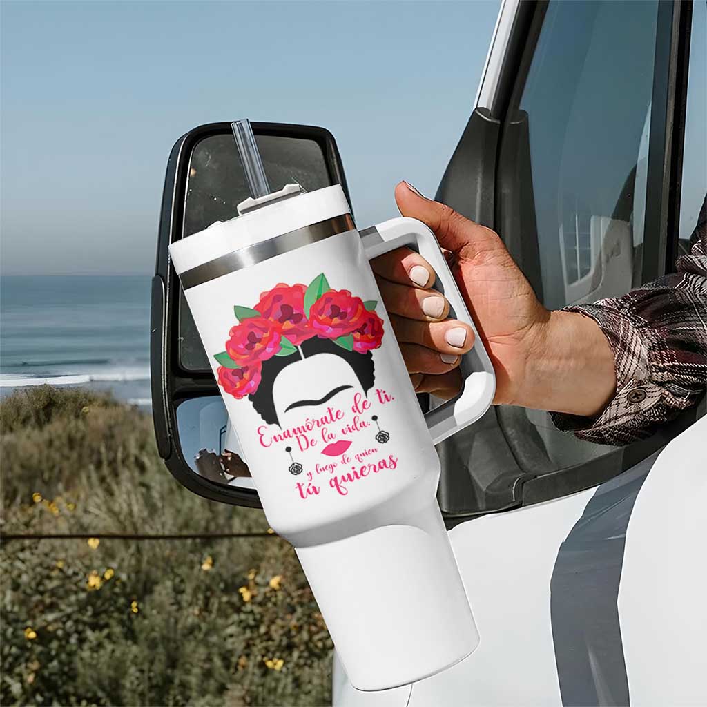 Frida Kahlo Quotes Tumbler With Handle Enamorate De Ti De La Vida Mexican Artist - Wonder Print Shop