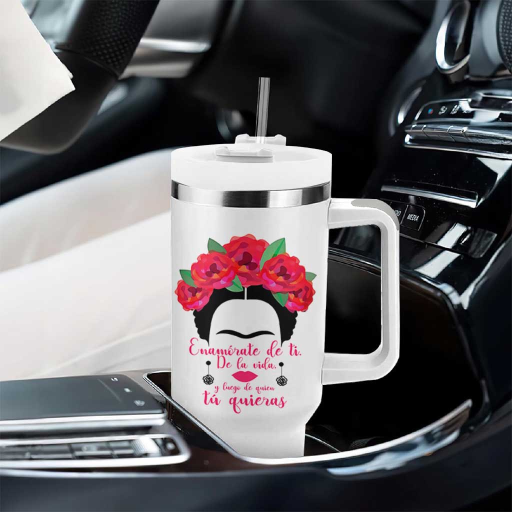 Frida Kahlo Quotes Tumbler With Handle Enamorate De Ti De La Vida Mexican Artist - Wonder Print Shop