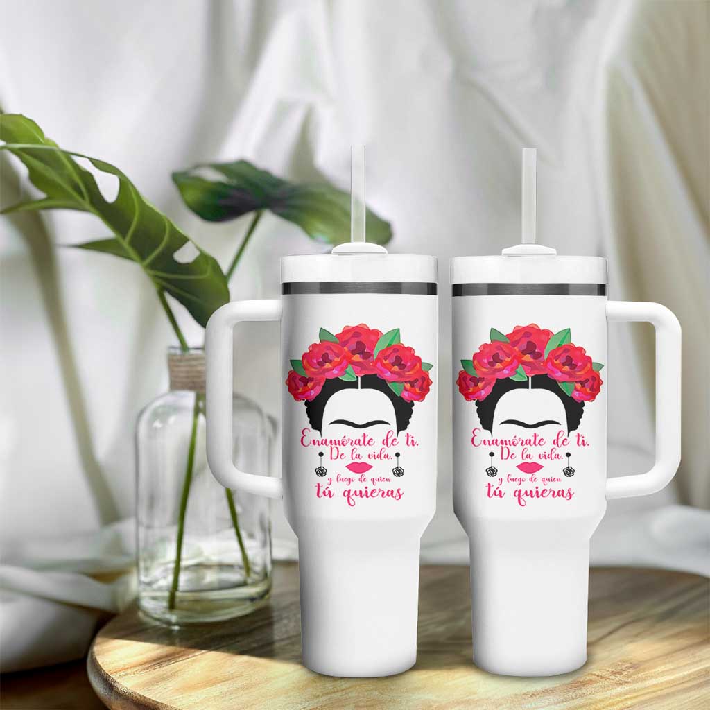 Frida Kahlo Quotes Tumbler With Handle Enamorate De Ti De La Vida Mexican Artist - Wonder Print Shop