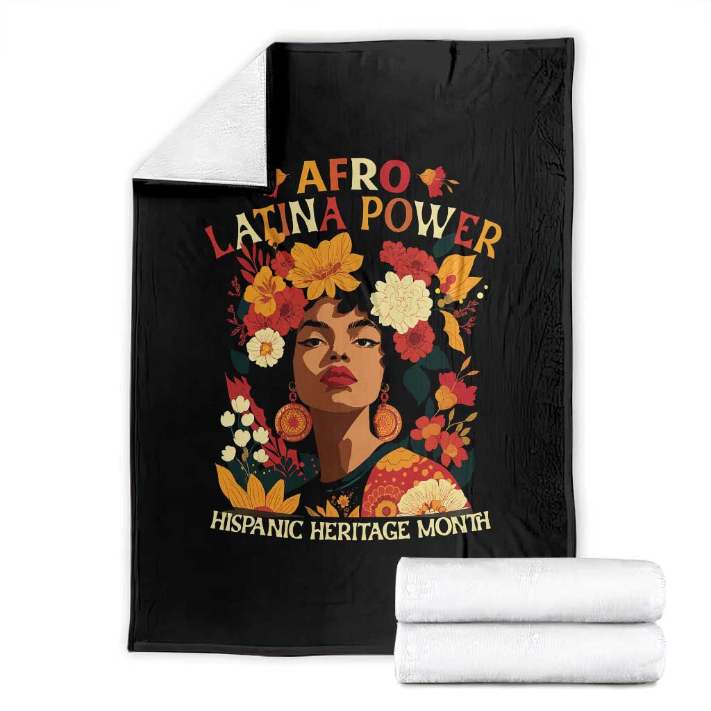 Afro Latina Power Throw Blanket Hispanic Heritage Month Flowers - Wonder Print Shop