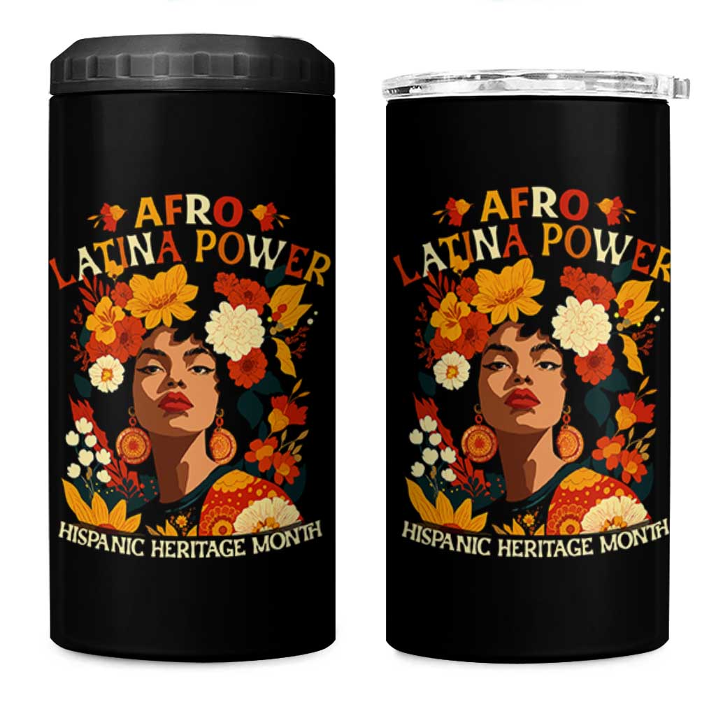 Afro Latina Power 4 in 1 Can Cooler Tumbler Hispanic Heritage Month Flowers - Wonder Print Shop