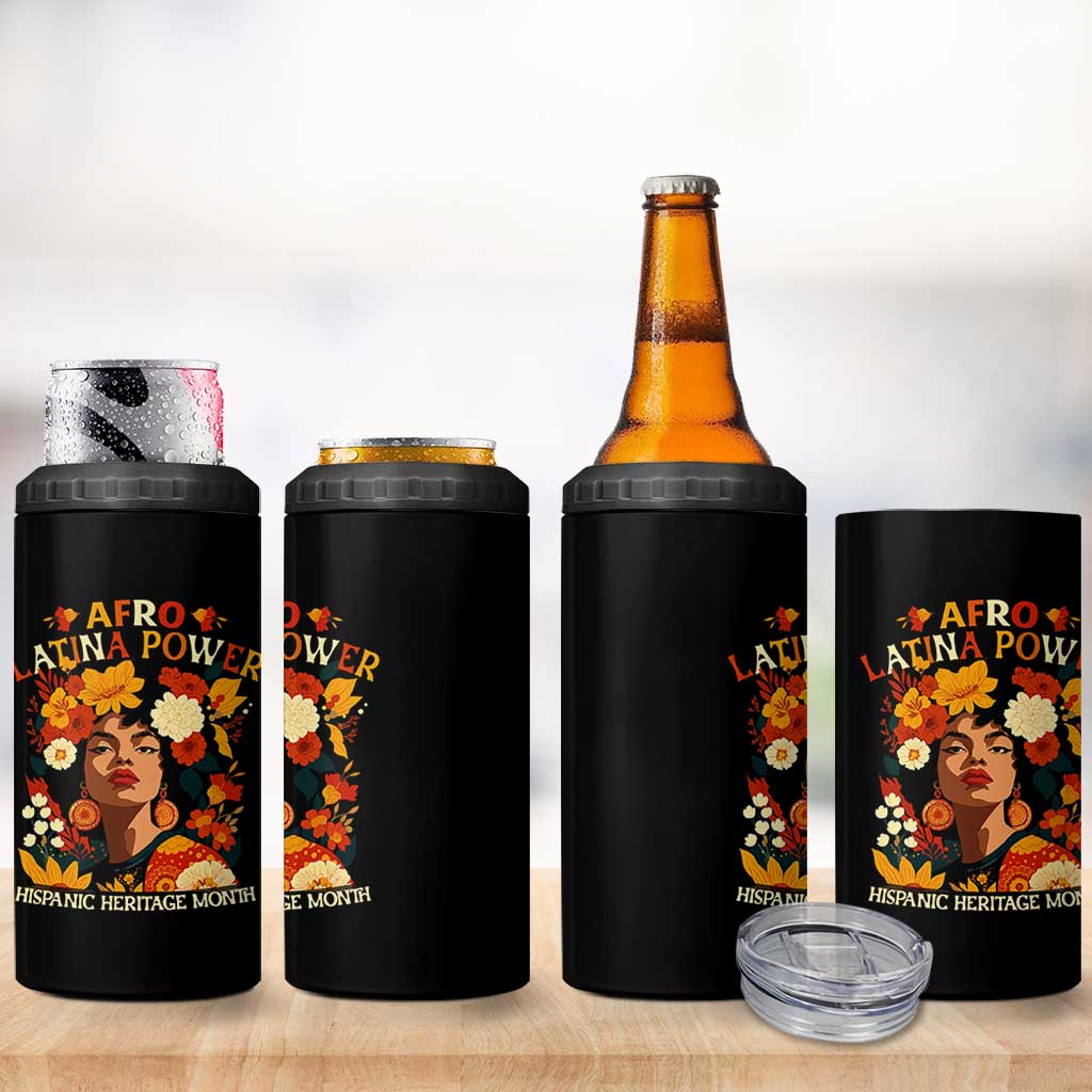 Afro Latina Power 4 in 1 Can Cooler Tumbler Hispanic Heritage Month Flowers - Wonder Print Shop